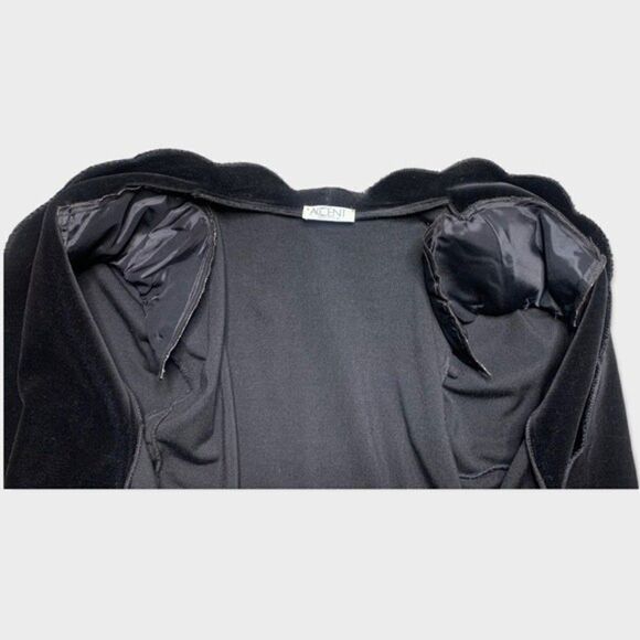 Vintage Accent Blazer Women's Large Scalloped Edge Black Velvet Hipster Jacket - Picture 8 of 9